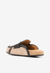 College Leather-Trimmed Raffia Flat Mules Natural CWR13123_1