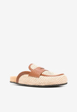 College Leather-Trimmed Raffia Flat Mules Natural CWR13124_4