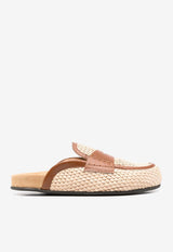 College Leather-Trimmed Raffia Flat Mules Natural CWR13124_4