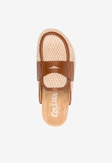 College Leather-Trimmed Raffia Flat Mules Natural CWR13124_4