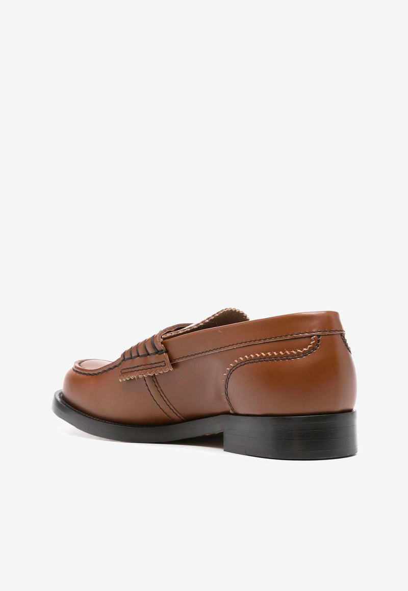 College Logo Patch Calf Leather Loafers  Brown CWL33802_2