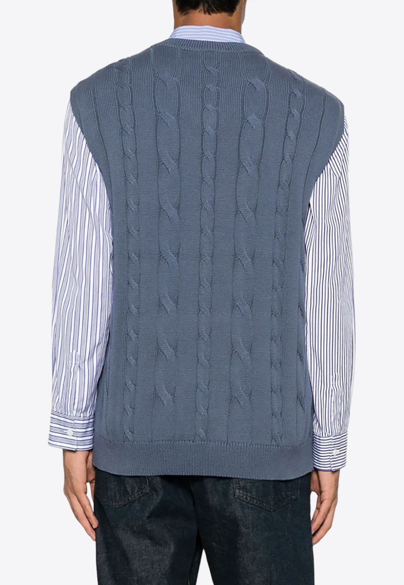 Paul Smith Logo Embroidered Cable-Knit Sweater Vest Blue M2R244YEL21934_43