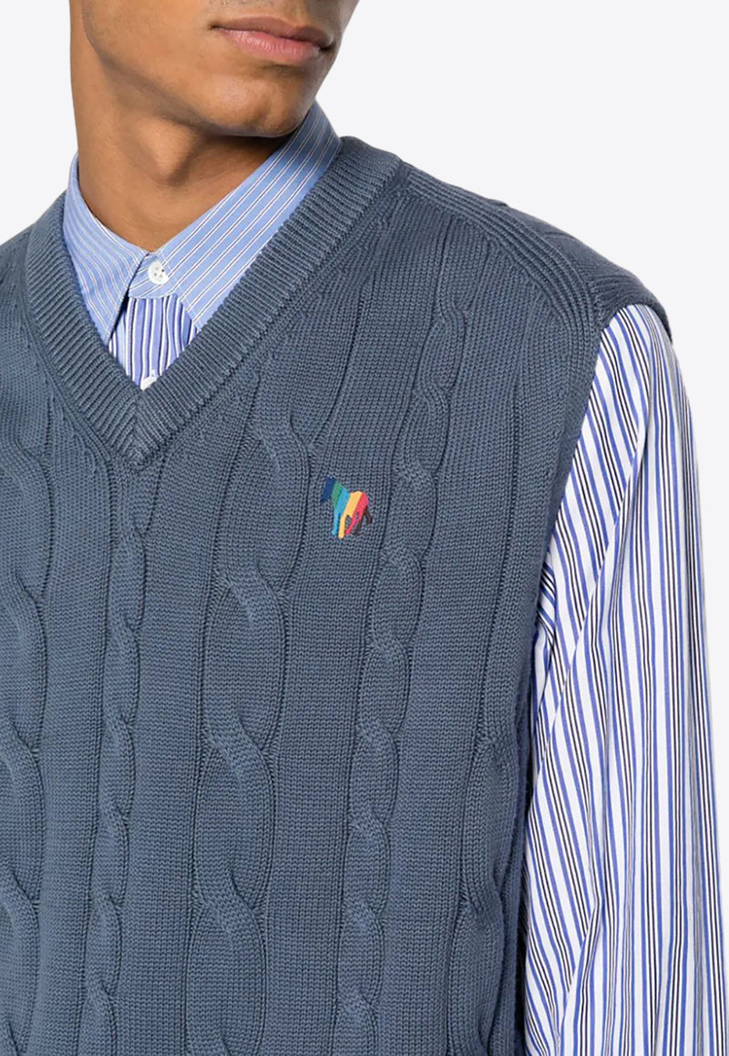 Paul Smith Logo Embroidered Cable-Knit Sweater Vest Blue M2R244YEL21934_43