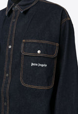 Palm Angels Logo Embroidered Denim Shirt Navy PMYD020F23DEN001_4601