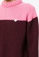 Patou Two-Tone Knitted Wool Sweater Maroon KN1458043_496B