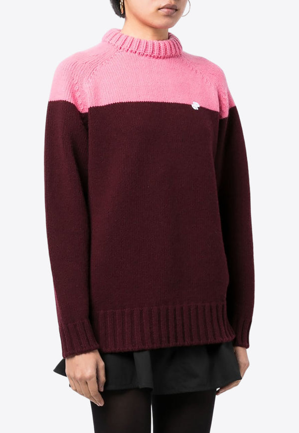 Patou Two-Tone Knitted Wool Sweater Maroon KN1458043_496B