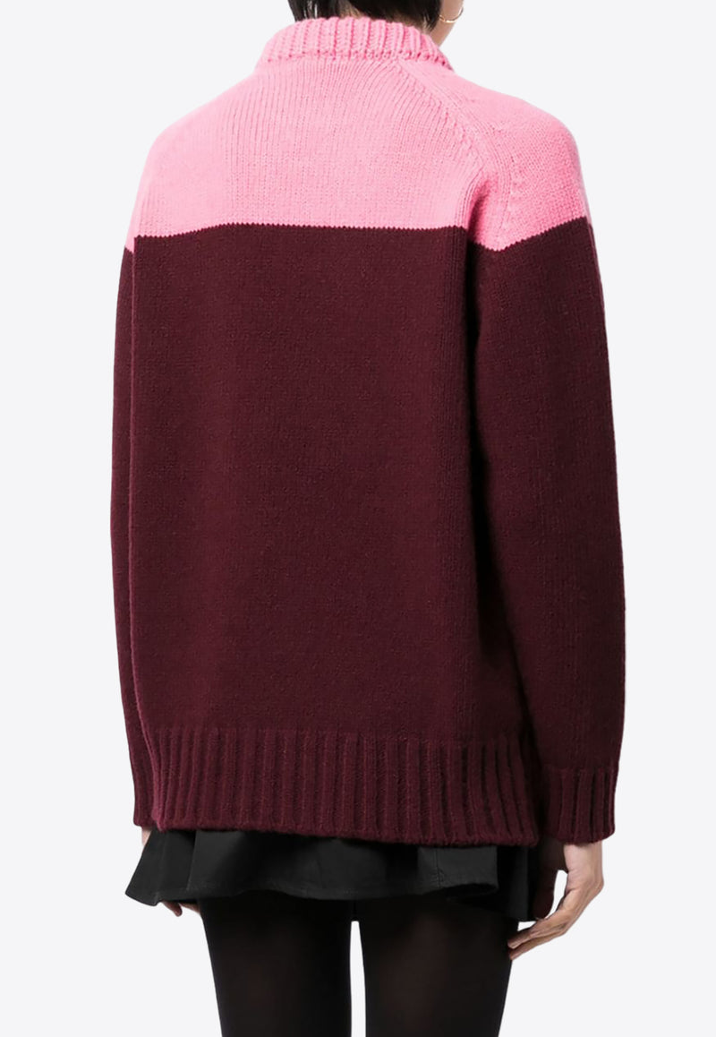 Patou Two-Tone Knitted Wool Sweater Maroon KN1458043_496B