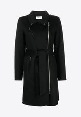 P.A.R.O.S.H Leak Off-Center Zip-Up Wool Coat  Black D431547LEAK23_013