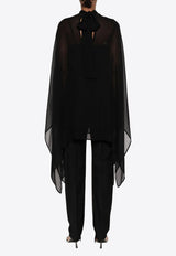 P.A.R.O.S.H Saffron Funnel-Neck Asymmetric Silk Top Black D300796SAFFRON_013