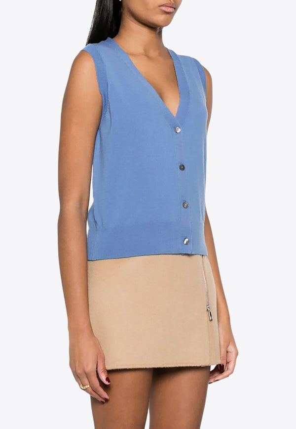 P.A.R.O.S.H V-neck Fine-Knit Sleeveless Cardigan Blue D500670LIME_078