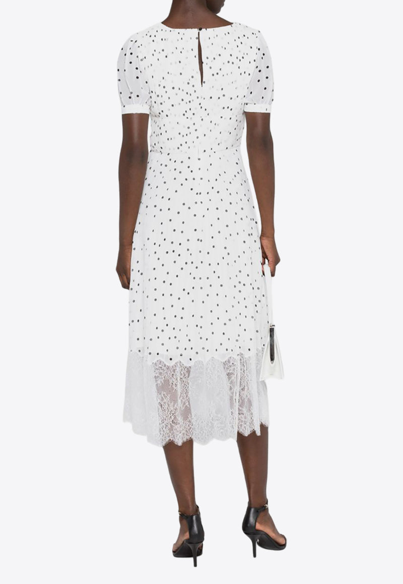 Self-Portrait Lace-Trim Polka-Dot Midi Dress White PF23079M_W