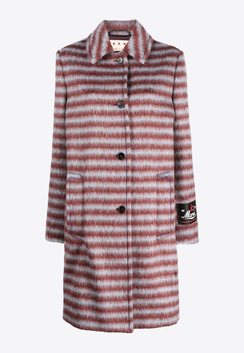 Marni Single-Breasted Striped Coat Burgundy CPMA0216MUUTW997_STR79