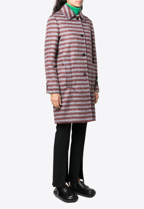 Marni Single-Breasted Striped Coat Burgundy CPMA0216MUUTW997_STR79