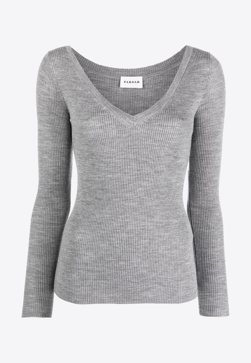 P.A.R.O.S.H Leila Fine-Ribbed Wool Sweater Gray D511583LEILA23_018