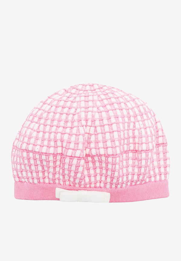 Self-Portrait Kids Girls Checkered Knit Beret Pink PF23773_P