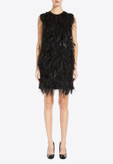 Max Mara Seggio Feather-Embellished Mini Dress Black 2313260639600SEGGIO_003