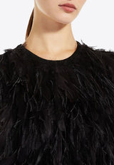 Max Mara Seggio Feather-Embellished Mini Dress Black 2313260639600SEGGIO_003