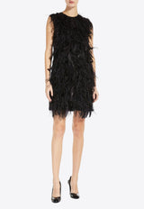 Max Mara Seggio Feather-Embellished Mini Dress Black 2313260639600SEGGIO_003