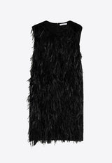 Max Mara Seggio Feather-Embellished Mini Dress Black 2313260639600SEGGIO_003