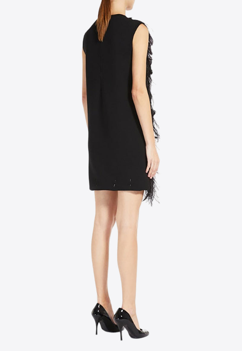 Max Mara Seggio Feather-Embellished Mini Dress Black 2313260639600SEGGIO_003