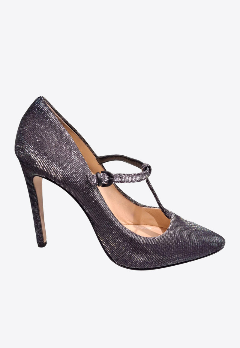 La Rose 100 T-bar Pointed Pumps Silver DE1022_STAR997