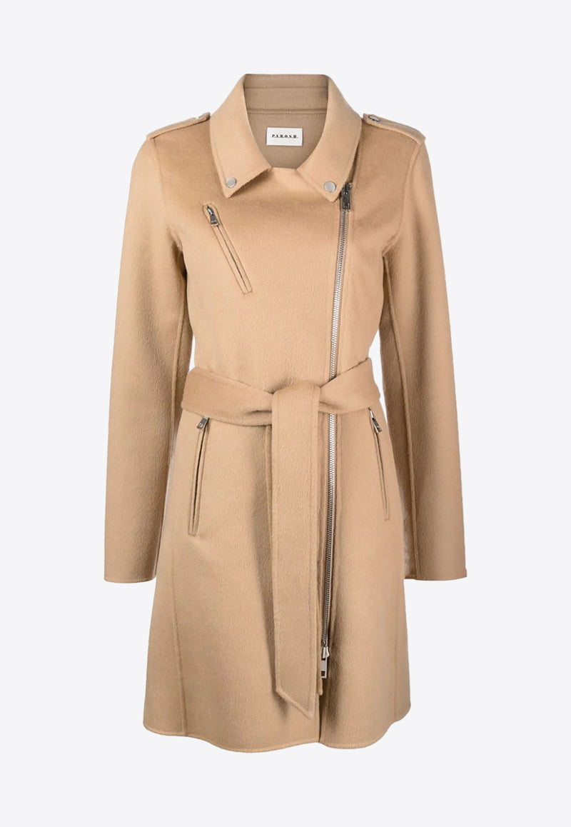 P.A.R.O.S.H Zip-Up Belted Wool Coat Beige D431547LEAK23_004