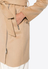 P.A.R.O.S.H Zip-Up Belted Wool Coat Beige D431547LEAK23_004