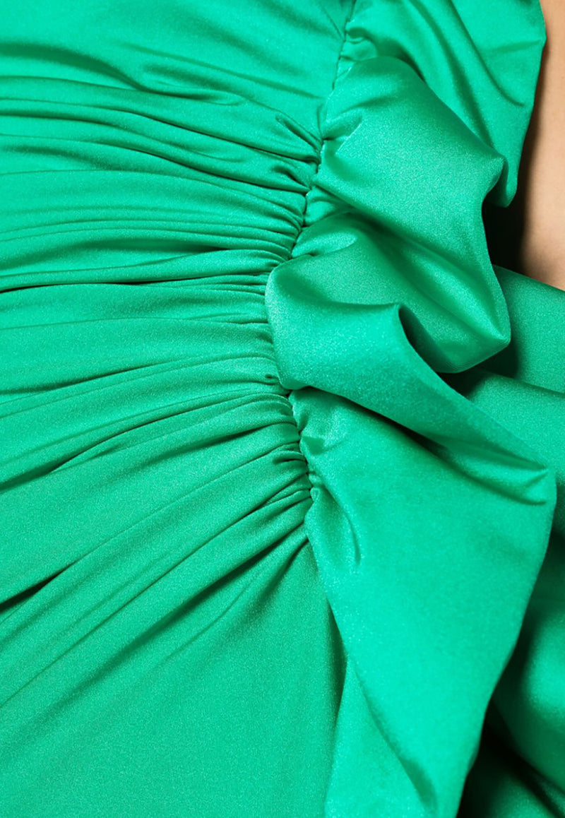 P.A.R.O.S.H Ruffle-Trimmed Satin Mini Dress Green D721889NEUTRAL_068