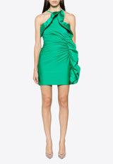 P.A.R.O.S.H Ruffle-Trimmed Satin Mini Dress Green D721889NEUTRAL_068