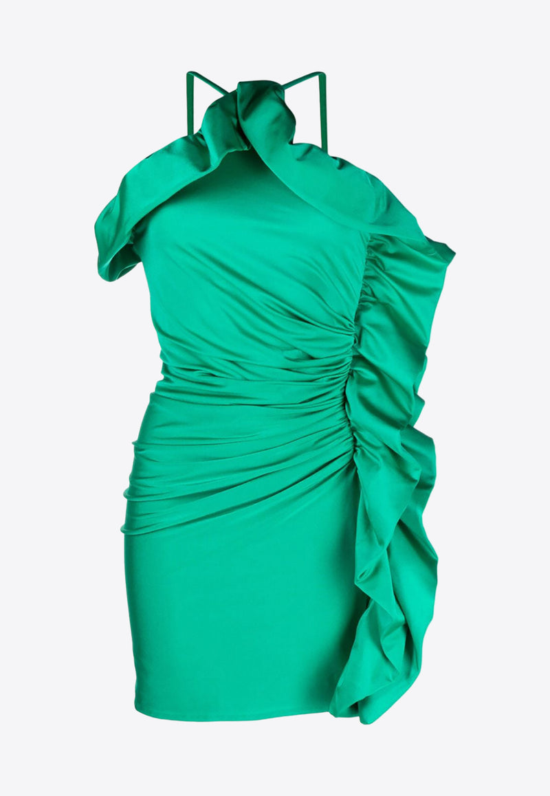 P.A.R.O.S.H Ruffle-Trimmed Satin Mini Dress Green D721889NEUTRAL_068