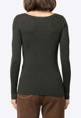 P.A.R.O.S.H Rib Knit V-neck Wool Sweater Green D511583LEILA23_007