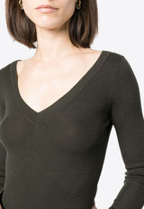 P.A.R.O.S.H Rib Knit V-neck Wool Sweater Green D511583LEILA23_007