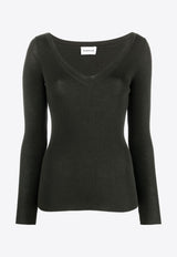 P.A.R.O.S.H Rib Knit V-neck Wool Sweater Green D511583LEILA23_007