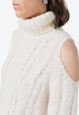 P.A.R.O.S.H Cold-Shoulder Cable Knit Sweater White D512910LIQUORE_802