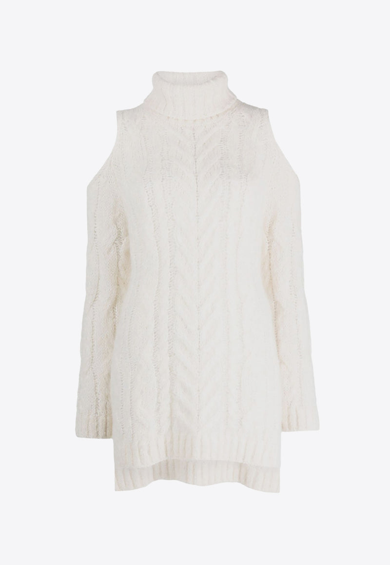 P.A.R.O.S.H Cold-Shoulder Cable Knit Sweater White D512910LIQUORE_802