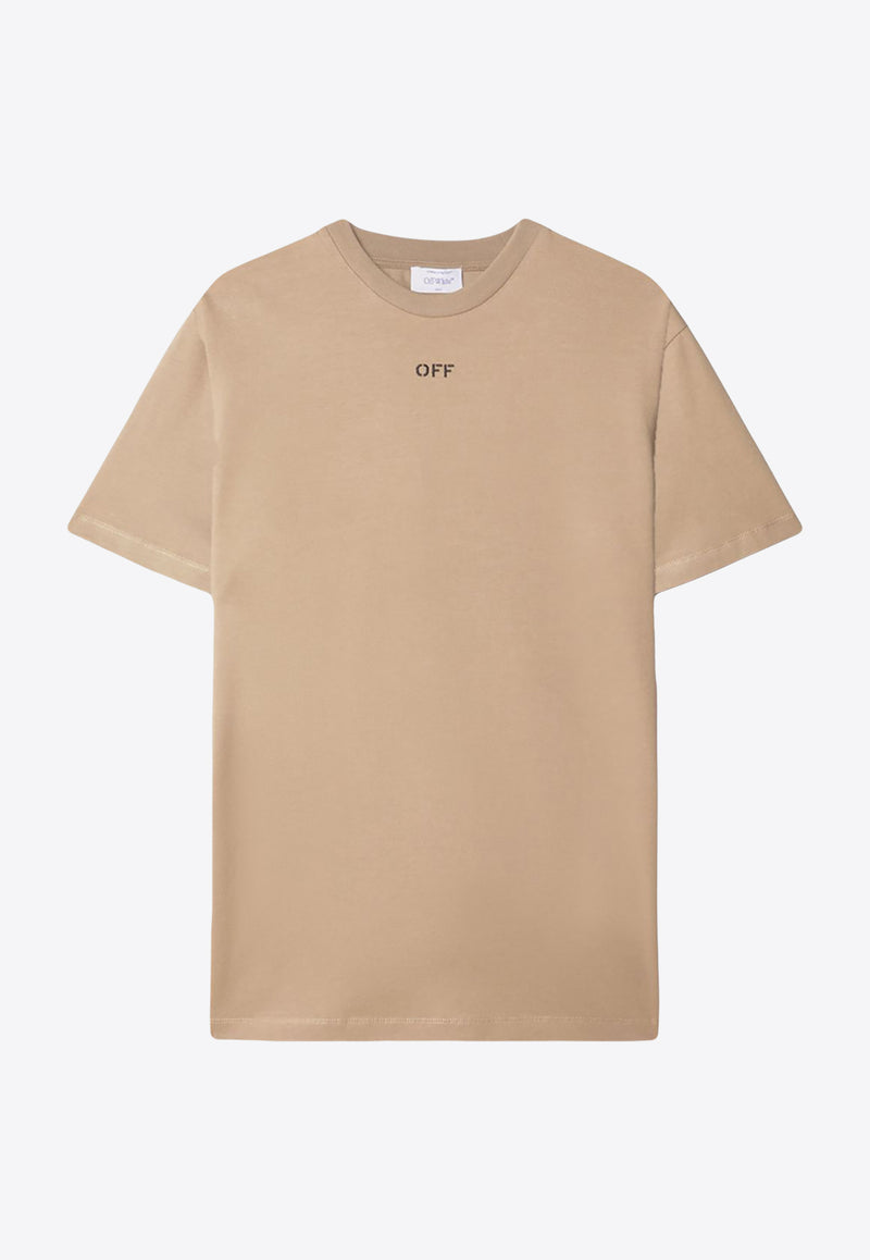 Off-White Logo-Embroidered Crewneck T-shirt Beige OMAA027F23JER008_6110