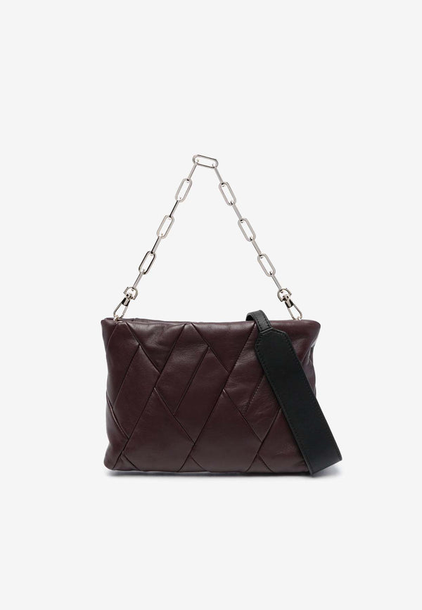 RECO Cubo Quilted Leather Shoulder Bag  Burgundy CUBOPOUCH_VINO