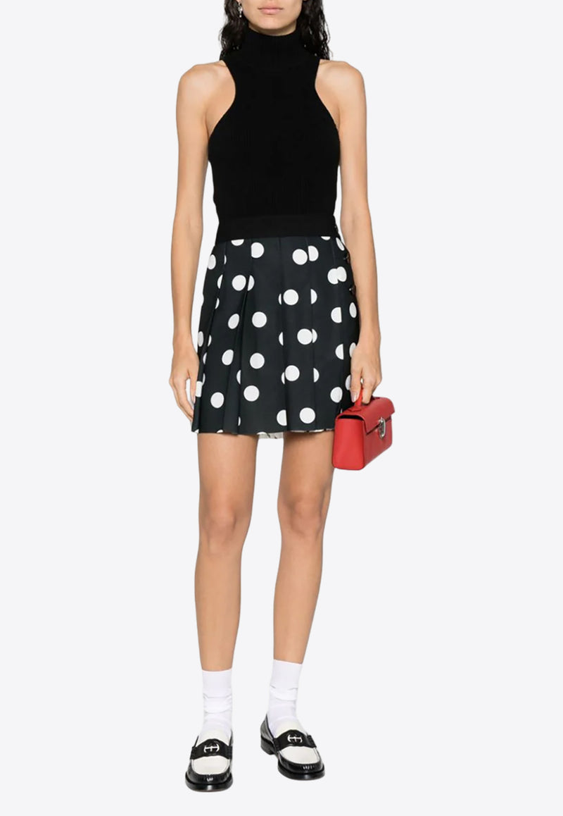 MSGM Polka Dot Pleated Mini Skirt Black 3541MDD09237753_01