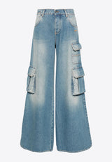 Off-White Wide-Leg Faded Cargo Jeans Blue OWYB019F24DEN002_4000