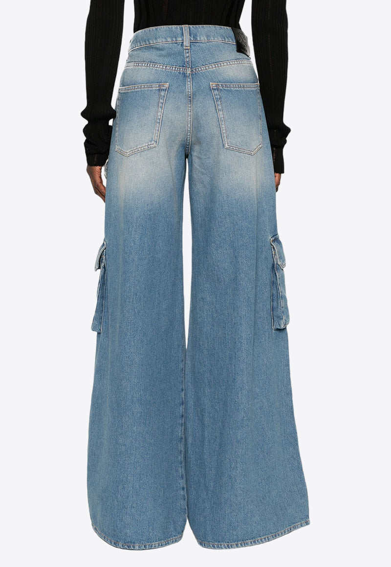 Off-White Wide-Leg Faded Cargo Jeans Blue OWYB019F24DEN002_4000