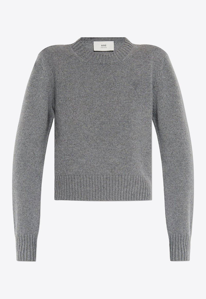 AMI PARIS Cashmere-Blend Cropped Sweater Gray FKS057005_052