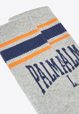 Palm Angels College Intarsia Knit Logo Socks Gray PMRA001F24FAB008_0848