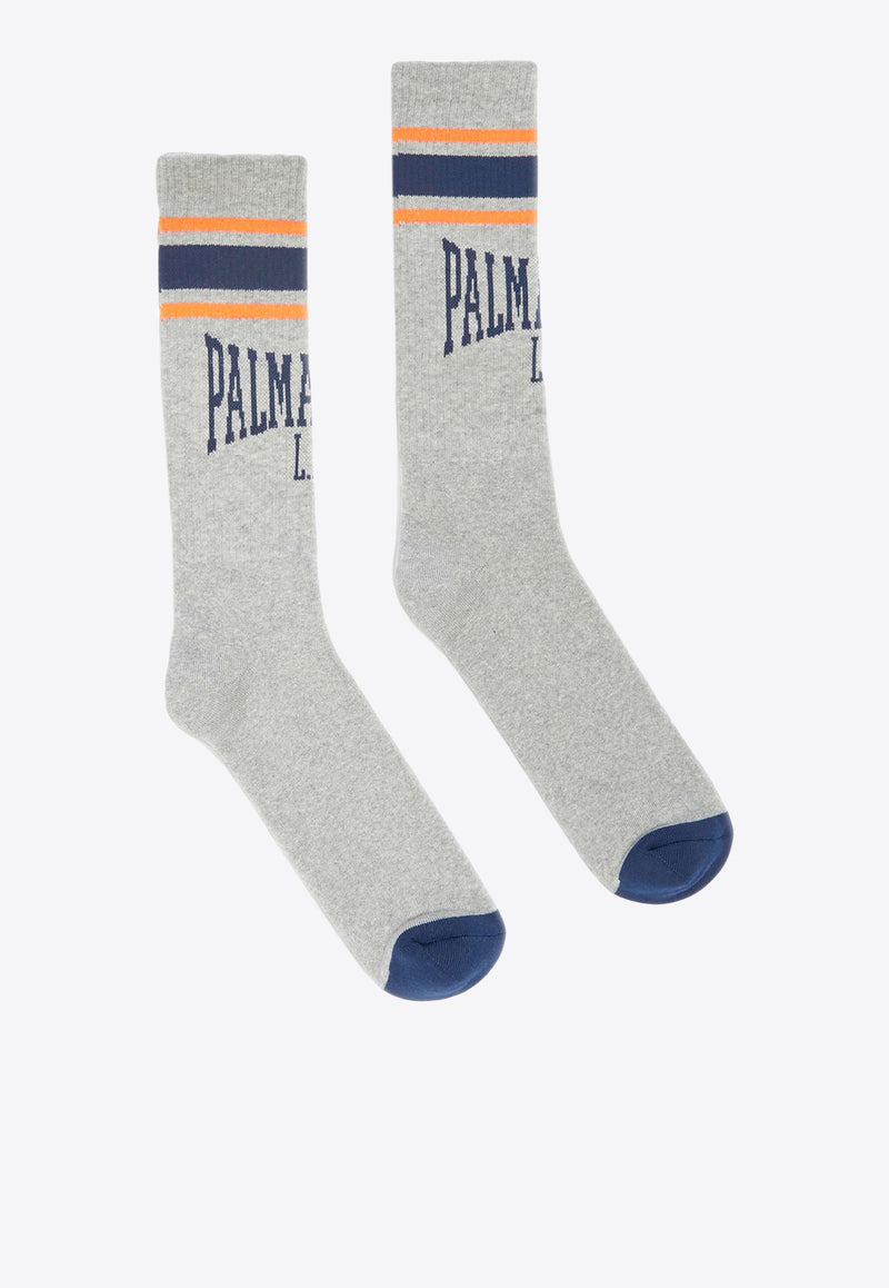 Palm Angels College Intarsia Knit Logo Socks Gray PMRA001F24FAB008_0848