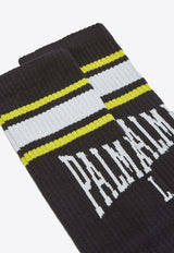 Palm Angels College Intarsia Knit Logo Socks Black PMRA001F24FAB008_1003