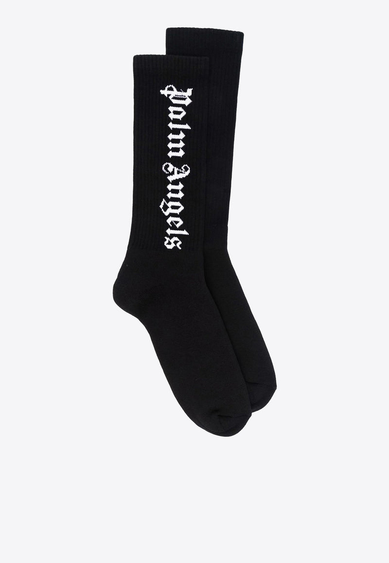 Palm Angels Intarsia Knit Logo Socks Black PMRA001C99FAB002_1001