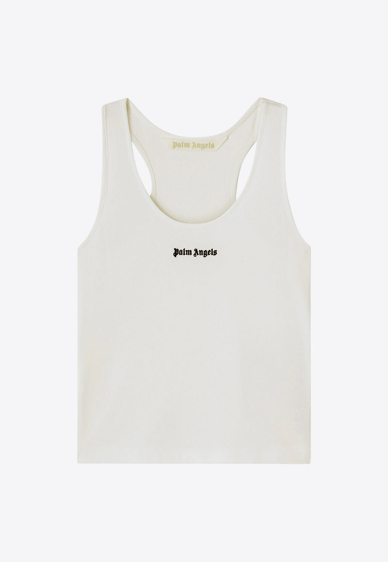 Palm Angels Logo Embroidered Ribbed Tank Top White PWAC020C99FAB001_0110