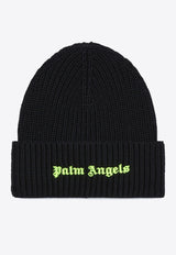 Palm Angels Logo Embroidered Ribbed Beanie Black PMLC030F24KNI005_1065