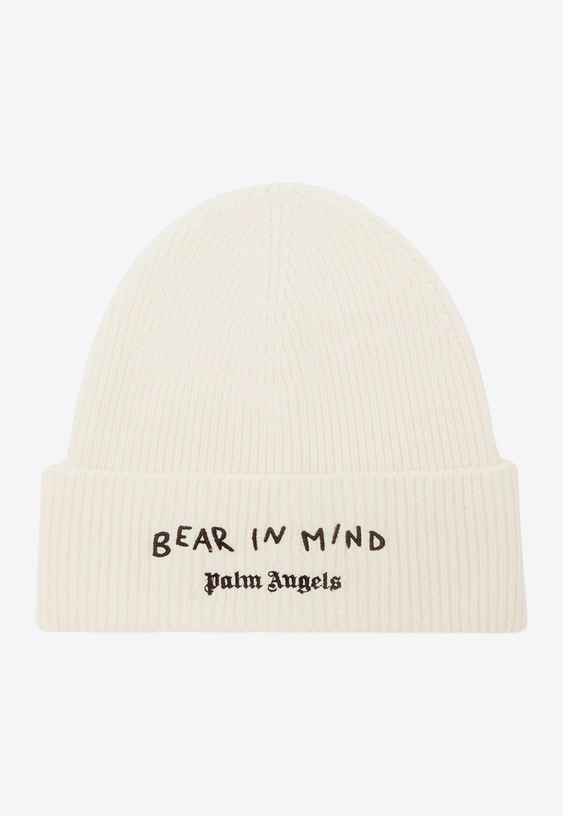 Palm Angels Bear Patch Knitted Beanie Off-white PMLC030F24KNI006_0360