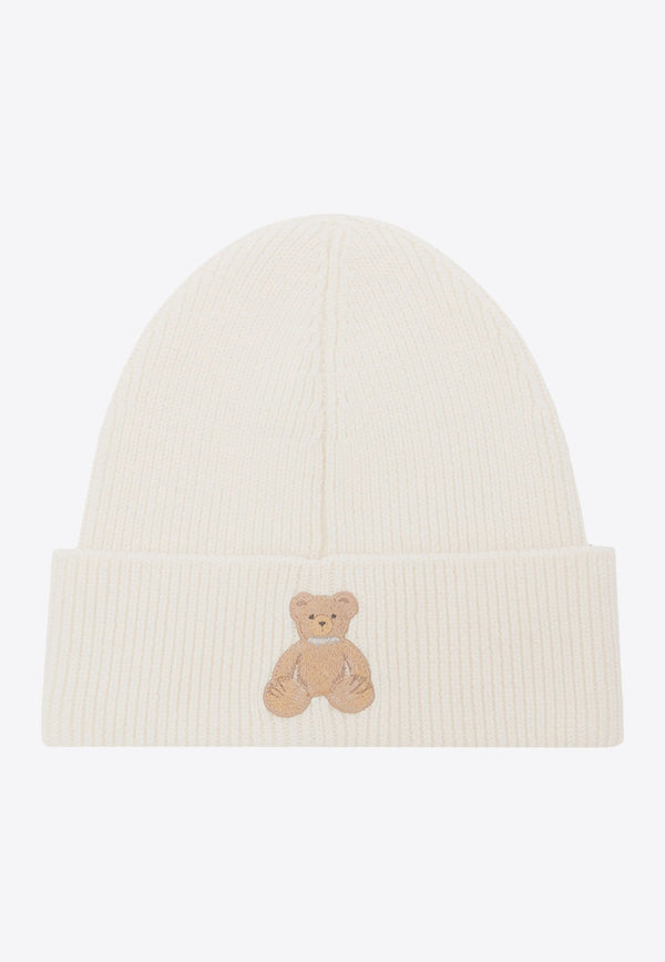 Palm Angels Bear Patch Knitted Beanie Off-white PMLC030F24KNI006_0360