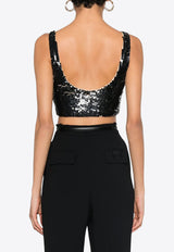 P.A.R.O.S.H Grand V-neck Sequined Cropped Top Black D311615GRAND_813